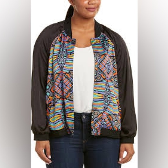 Melissa McCarthy Seven7 Reversible Colorful Abstract Bomber Jacket  Size 4x - Picture 2 of 14